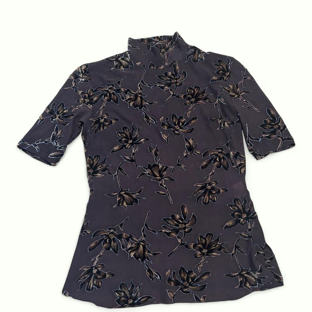 Vintage velvet floral mock neck